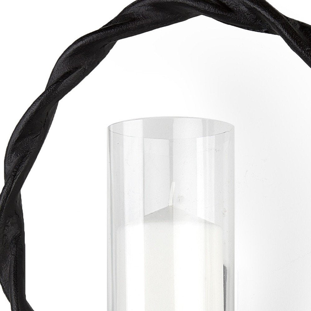 5" Black Distressed Geometric Metal And Glass Wall Sconce Candle Holder