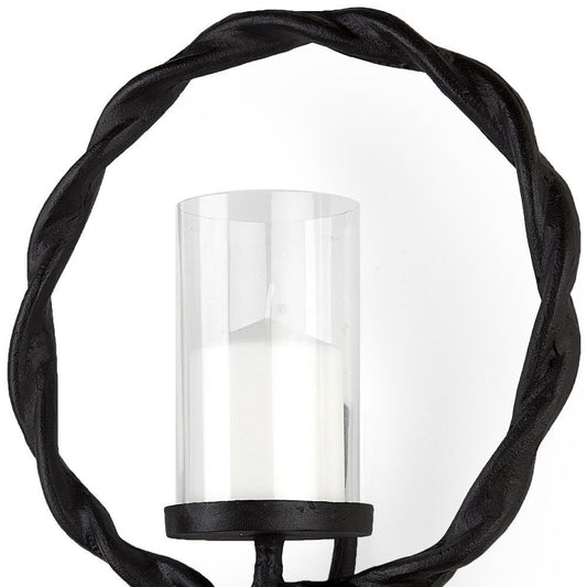 5" Black Distressed Geometric Metal And Glass Wall Sconce Candle Holder