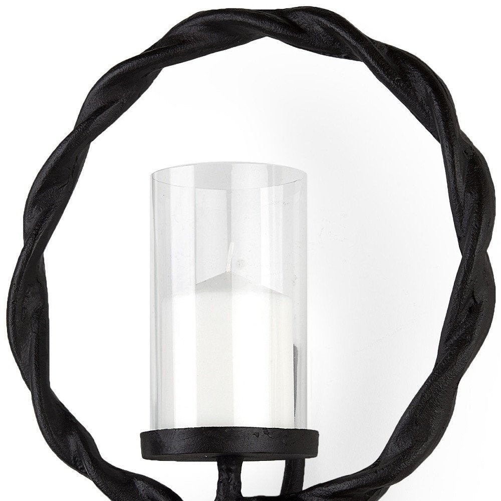 5" Black Distressed Geometric Metal And Glass Wall Sconce Candle Holder