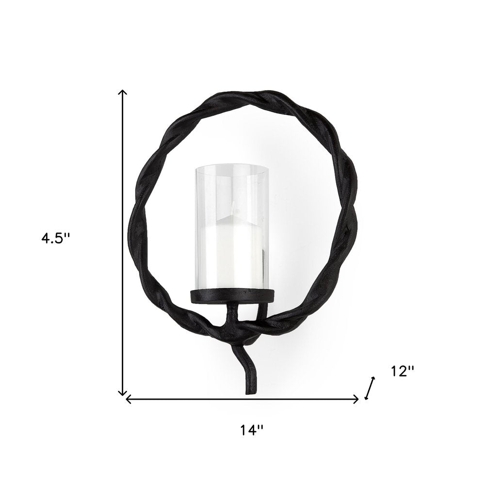 5" Black Distressed Geometric Metal And Glass Wall Sconce Candle Holder