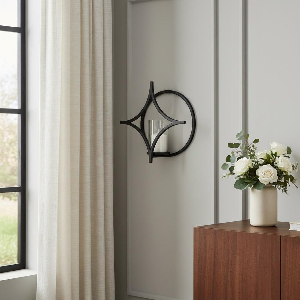 6" Black Quatrefoil Metal Wall Sconce Candle Holder