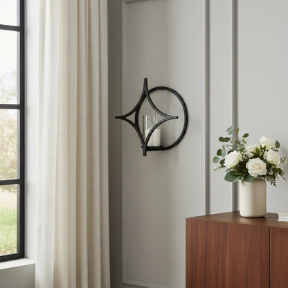 6" Black Quatrefoil Metal Wall Sconce Candle Holder