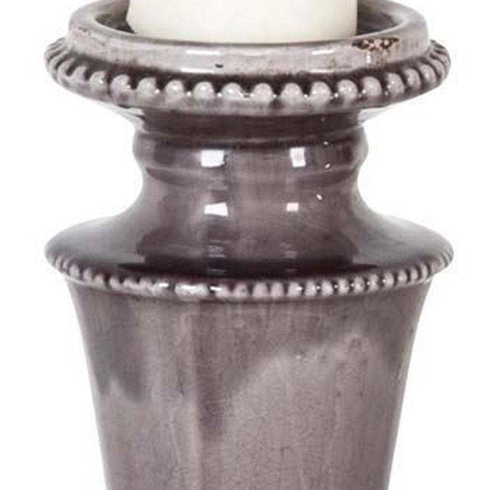14" Gray Distressed Ornate Ceramic Tabletop Pillar Candle Holder