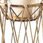 8" Antiqued Brass Distressed Geometric Metal And Glass Tabletop Hurricane Candle Holder