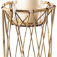8" Antiqued Brass Distressed Geometric Metal And Glass Tabletop Hurricane Candle Holder
