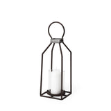 16" Black Distressed Geometric Metal And Glass Tabletop Votive Candle Holder