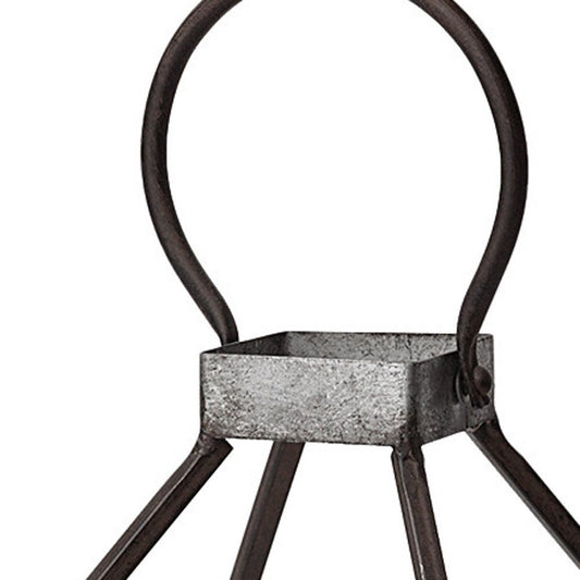 16" Black Distressed Geometric Metal And Glass Tabletop Votive Candle Holder