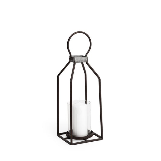 16" Black Distressed Geometric Metal And Glass Tabletop Votive Candle Holder