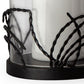 Set of Two Black Botanical Leaf Glass And Metal Tabletop Hurricane Candle Holders