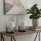 Set of Two Black Botanical Leaf Glass And Metal Tabletop Hurricane Candle Holders