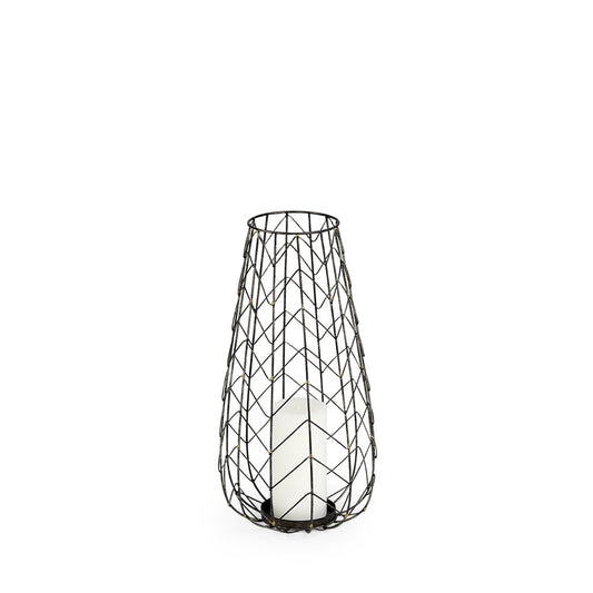 16" Gold Distressed Lattice Metal Tabletop Lantern Candle Holder