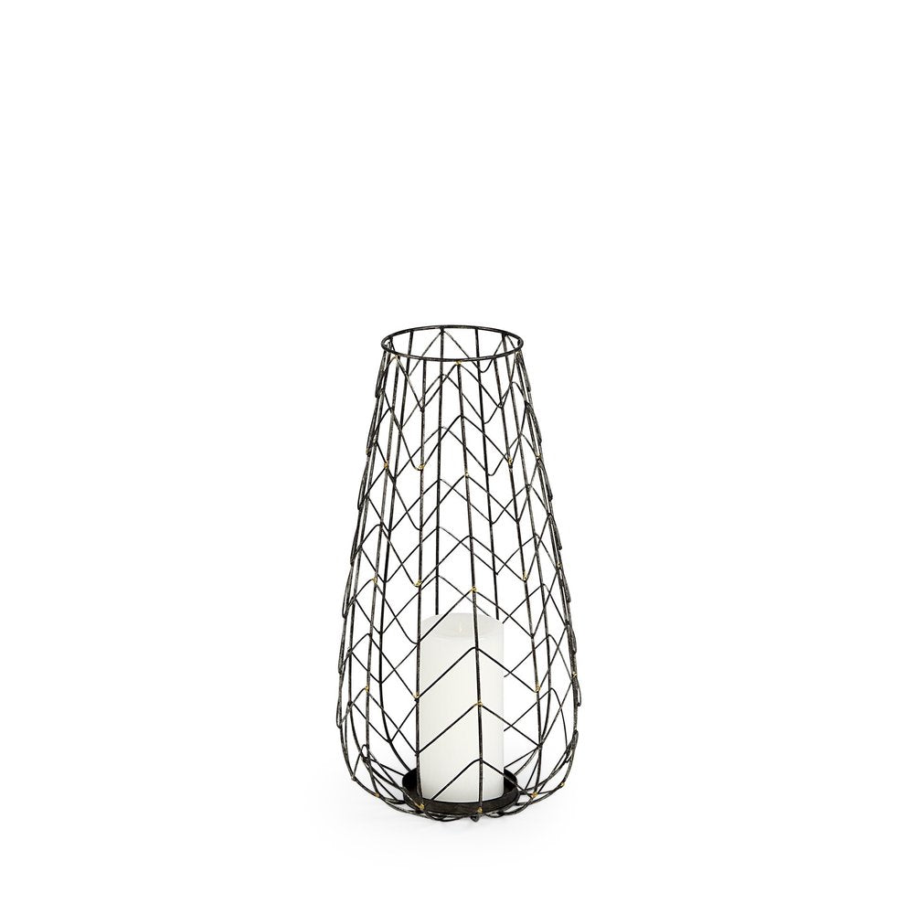 16" Gold Distressed Lattice Metal Tabletop Lantern Candle Holder