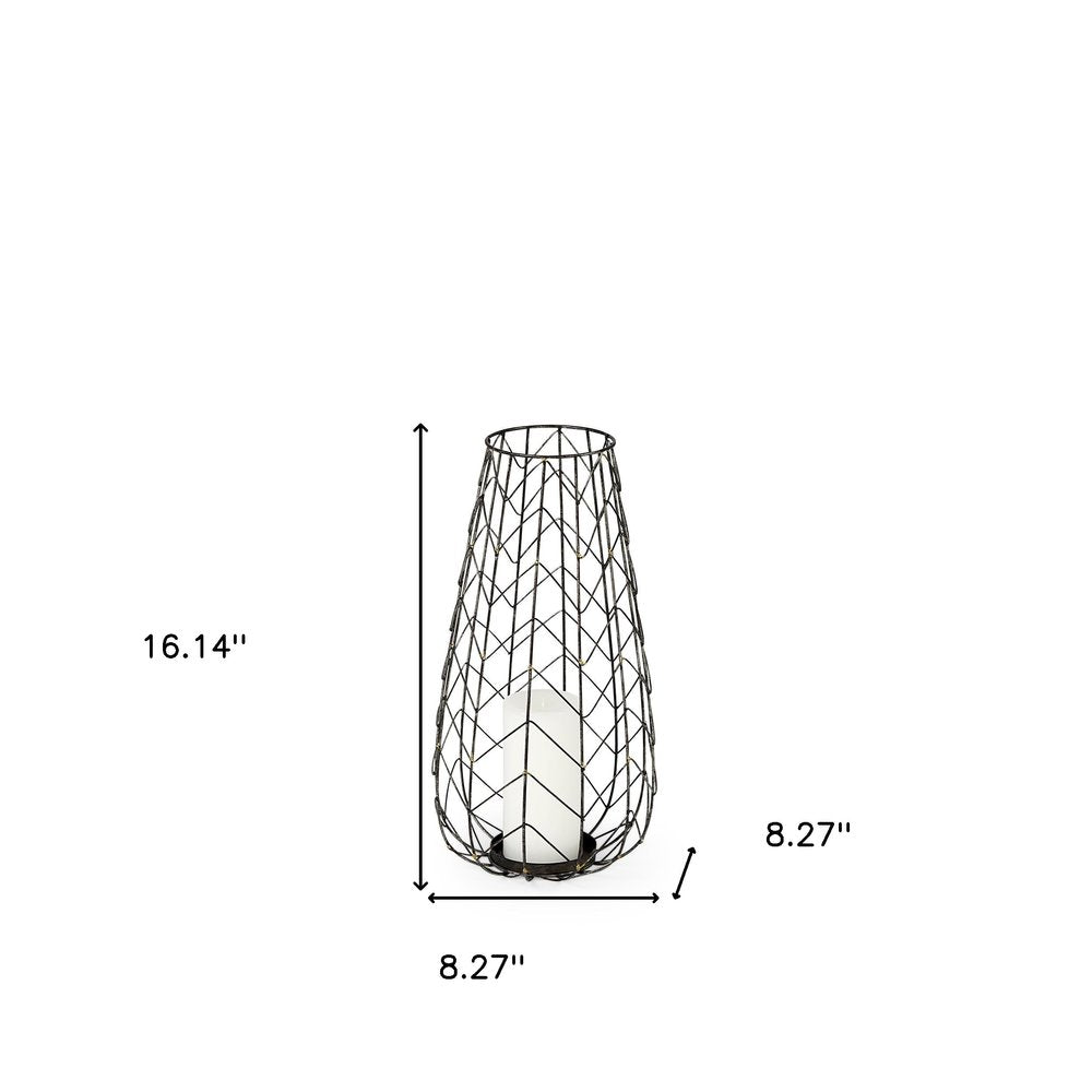 16" Gold Distressed Lattice Metal Tabletop Lantern Candle Holder