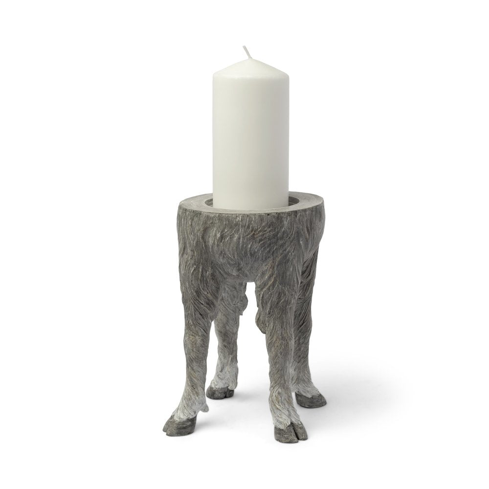 9" Gray Distressed Abstract Ceramic Tabletop Pillar Candle Holder