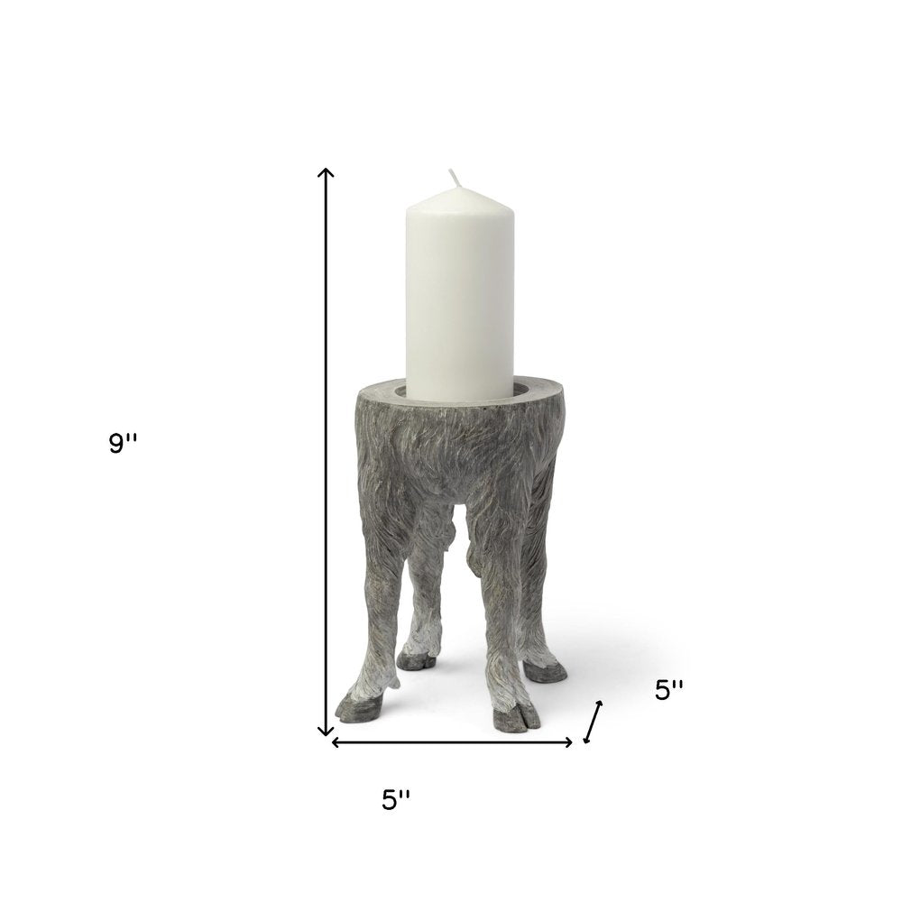 9" Gray Distressed Abstract Ceramic Tabletop Pillar Candle Holder