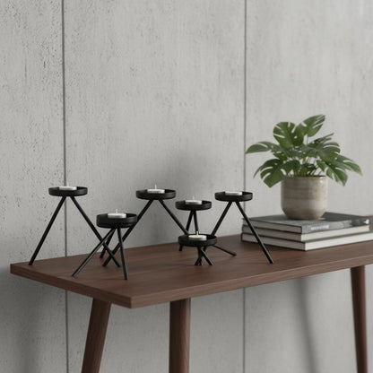 7" Black Geometric Metal Tabletop Votive Candle Holder