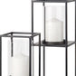 Set of Two Black Geometric Metal And Glass Tabletop Hurricane Candle Holders