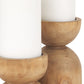 Set of Two Brown Distressed Geometric Solid Wood Tabletop Pillar Candle Holders