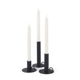Set of Three Black Geometric Metal Tabletop Taper Candlesticks