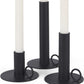 Set of Three Black Geometric Metal Tabletop Taper Candlesticks