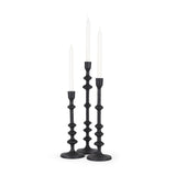 Set of Three Black Geometric Metal Tabletop Taper Candlesticks