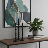 Set of Three Black Geometric Metal Tabletop Taper Candlesticks