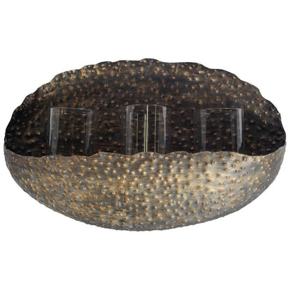 12" Bronze Distressed Hammered Glass And Metal Hurricane Candle Holder