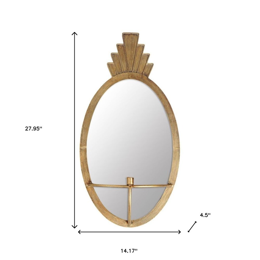 28" Gold Mirrored Metal And Glass Wall Sconce Candle Holder