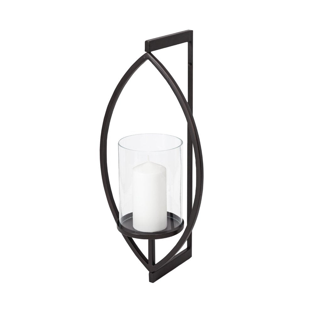 22" Black Geometric Metal And Glass Lantern Candle Holder