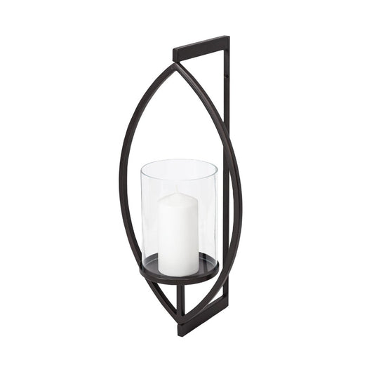 22" Black Geometric Metal And Glass Lantern Candle Holder
