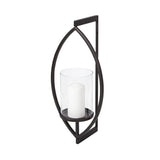 22" Black Geometric Metal And Glass Lantern Candle Holder
