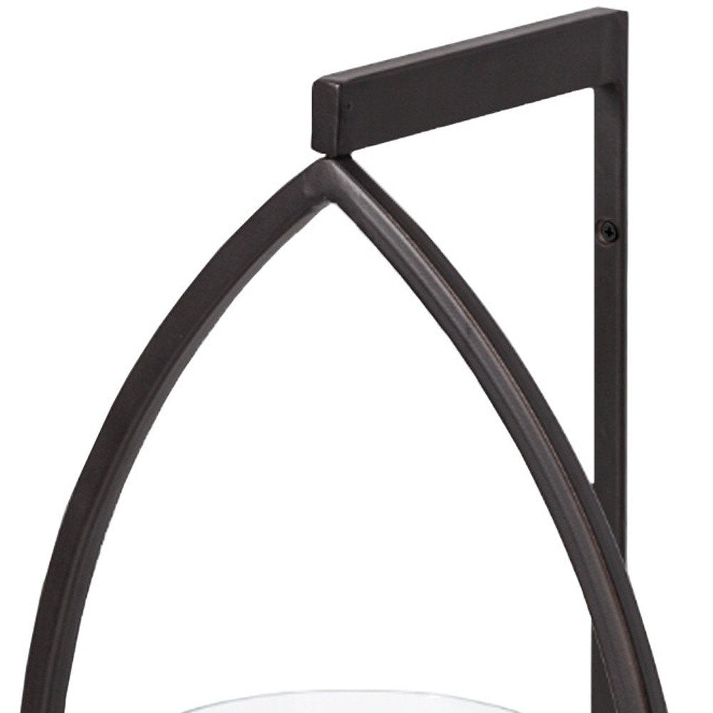 22" Black Geometric Metal And Glass Lantern Candle Holder
