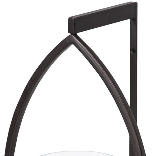 22" Black Geometric Metal And Glass Lantern Candle Holder