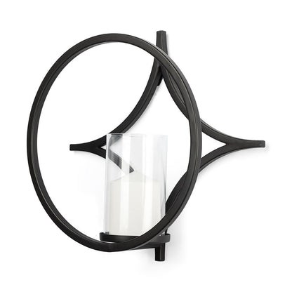 6" Black Quatrefoil Metal And Glass Wall Sconce Candle Holder