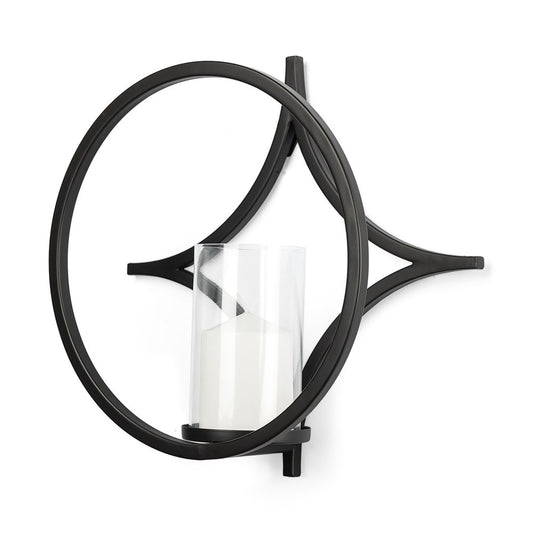 6" Black Quatrefoil Metal And Glass Wall Sconce Candle Holder