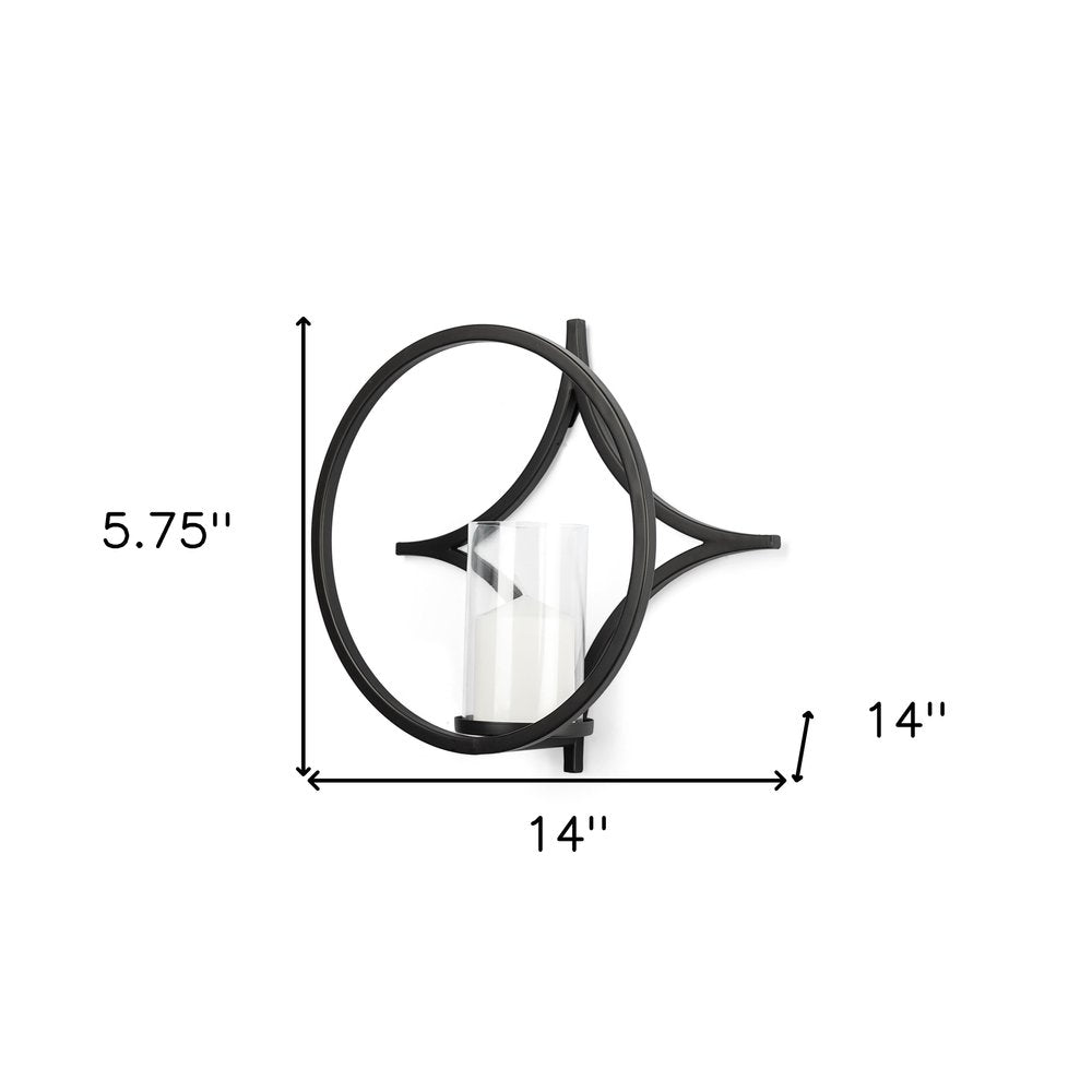 6" Black Quatrefoil Metal And Glass Wall Sconce Candle Holder