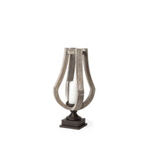 17" Brown Distressed Geometric Solid Wood And Metal Tabletop Hurricane Candle Holder