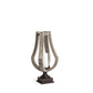 17" Brown Distressed Geometric Solid Wood And Metal Tabletop Hurricane Candle Holder