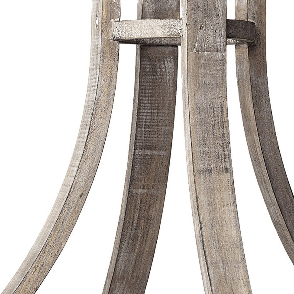 25" Brown Distressed Geometric Solid Wood Metal And Glass Tabletop Hurricane Candle Holder