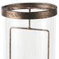 12" Copper Distressed Geometric Metal And Glass Tabletop Hurricane Candle Holder