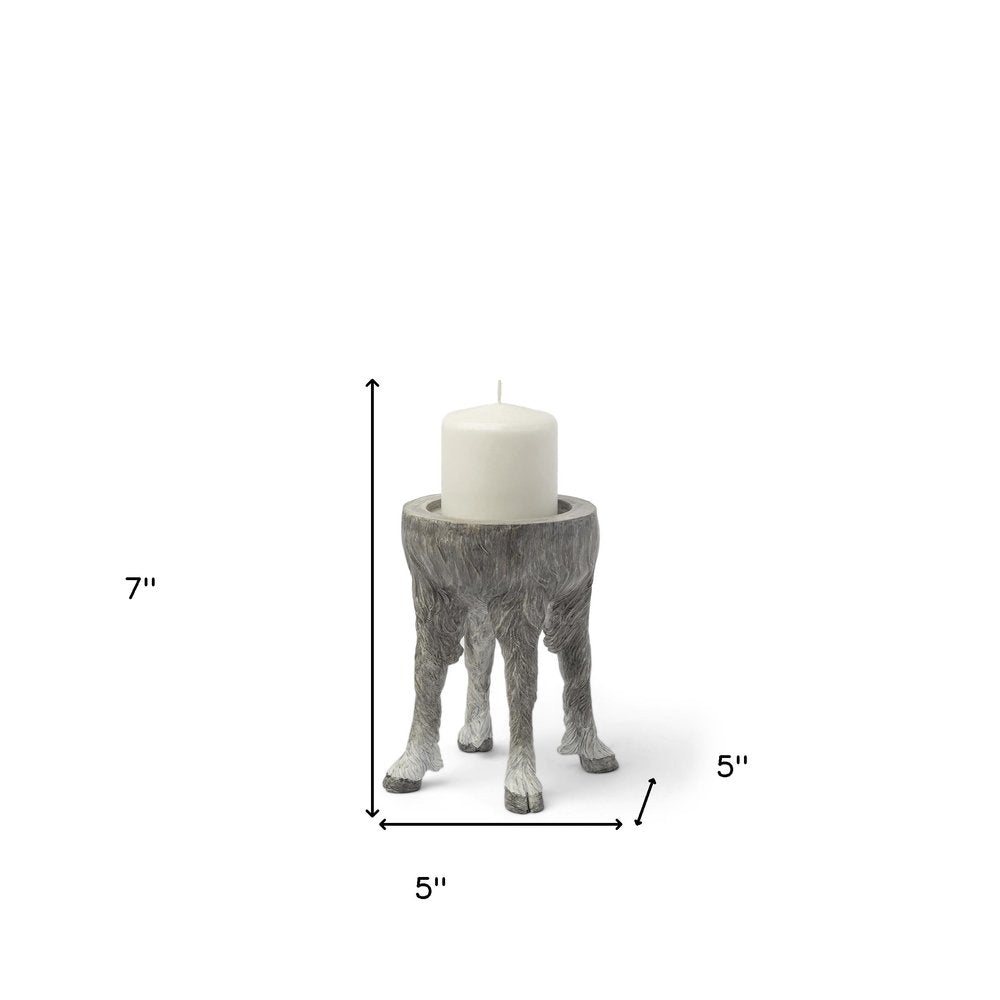 7" Gray Distressed Abstract Ceramic Tabletop Pillar Candle Holder