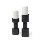 Set of Two Black Distressed Metal Tabletop Pillar Candle Holders