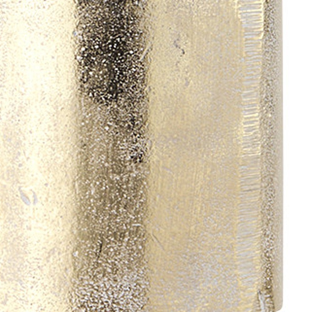 Set of Two Gold Distressed Geometric Metal Tabletop Pillar Candle Holders