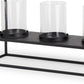 9" Black And Clear Geometric Metal And Glass Tabletop Hurricane Candle Holder
