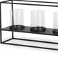 9" Black And Clear Geometric Metal And Glass Tabletop Hurricane Candle Holder