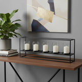 9" Black And Clear Geometric Metal And Glass Tabletop Hurricane Candle Holder