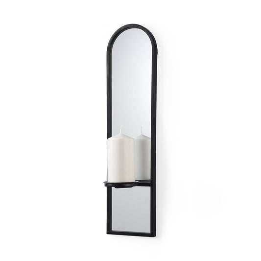 25" Black Mirrored Metal Wall Sconce Candle Holder