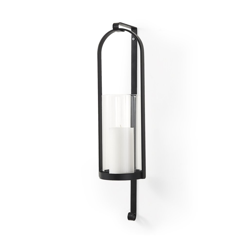 24" Black Abstract Metal Wall Sconce Candle Holder