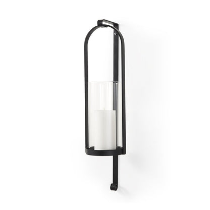 24" Black Abstract Metal Wall Sconce Candle Holder