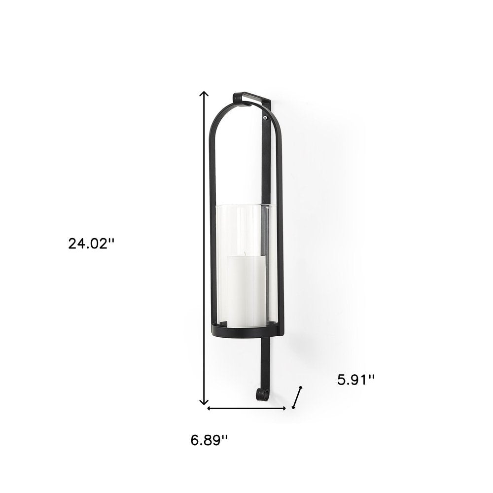 24" Black Abstract Metal Wall Sconce Candle Holder